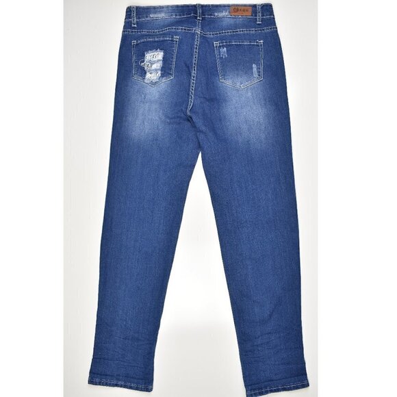 L&B Distressed Lace Patch Straight Jeans 12 - Picture 3 of 7